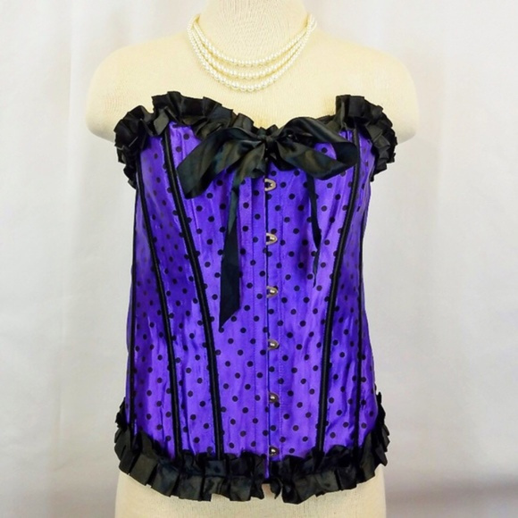 Plus purple polka dot with black ruffles corset